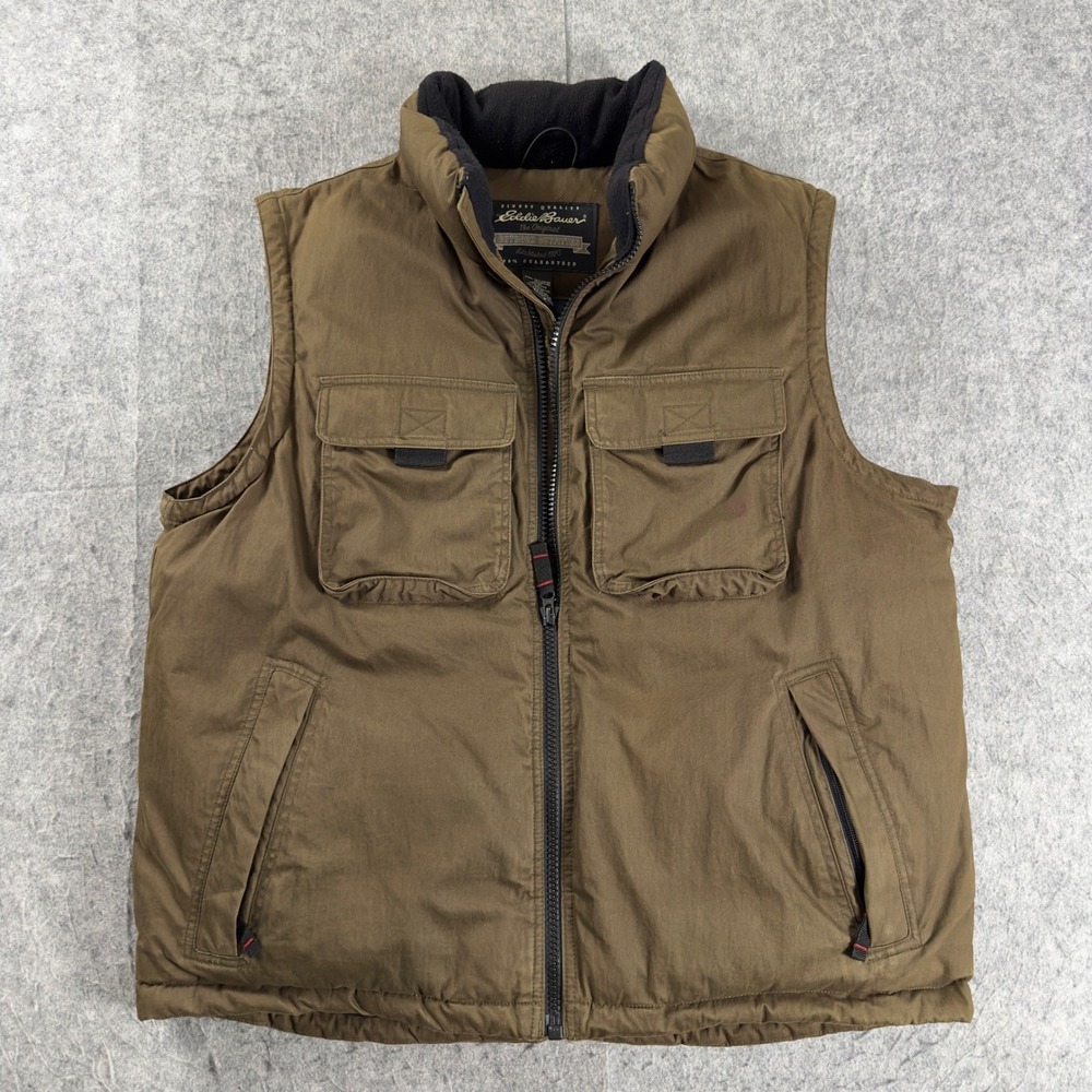 Vintage Eddie Bauer Mens Goose Down Vest L Brown Field Tested Outdoor 0696